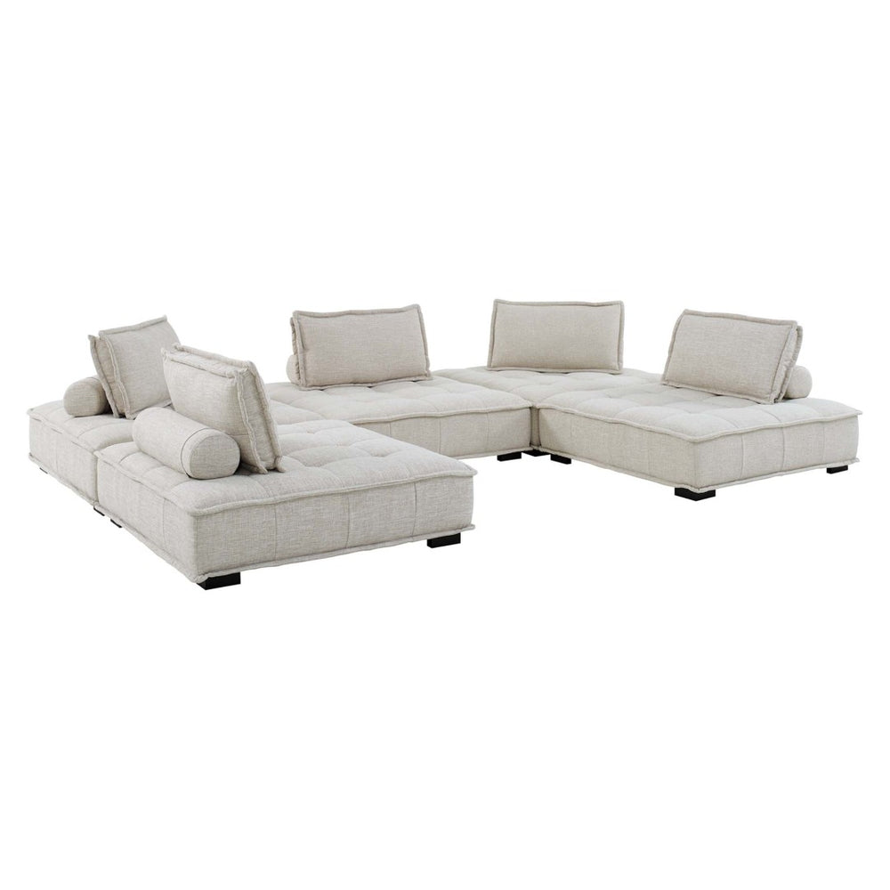 Modway Furniture Saunter 5-Piece Modular Tufted Fabric Sectional Sofa - Stylish Comfort for Modern Living Spaces EEI-5210-BEI