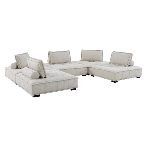 Modway Furniture Saunter 5-Piece Modular Tufted Fabric Sectional Sofa - Stylish Comfort for Modern Living Spaces EEI-5210-BEI