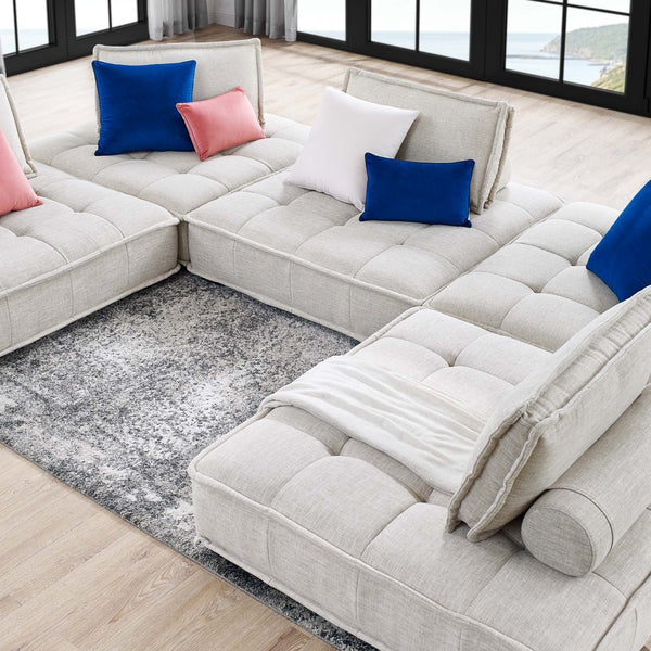 Modway Furniture Saunter 5-Piece Modular Tufted Fabric Sectional Sofa - Stylish Comfort for Modern Living Spaces EEI-5210-BEI