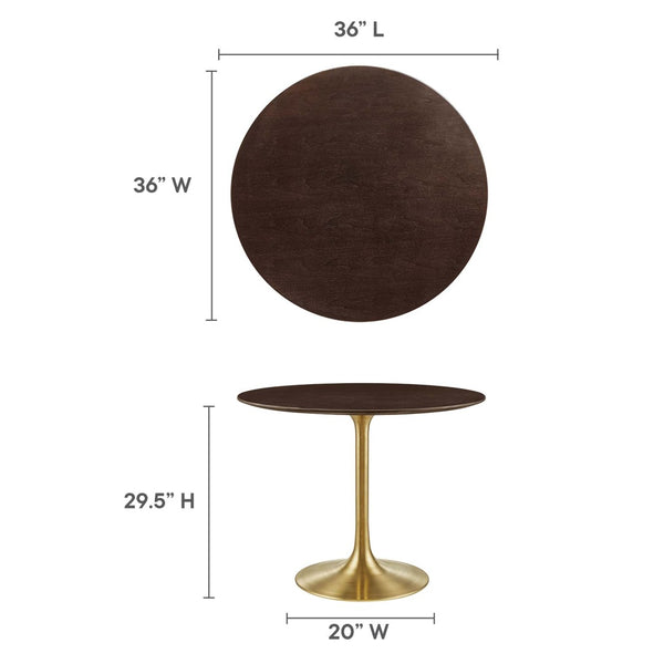 Modway Furniture Lippa 36" Round Wood Dining Table - Modern Mid-Century Pedestal Design for Chic Dining Spaces EEI-5214-GLD-CHE