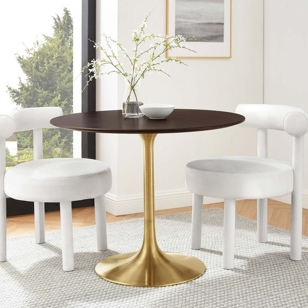 Modway Furniture Lippa 36" Round Wood Dining Table - Modern Mid-Century Pedestal Design for Chic Dining Spaces EEI-5214-GLD-CHE