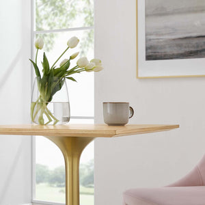 Modway Furniture Lippa 24" Square Wood Dining Table - Modern Gold Metal Base, Space-Saving Design for Any Room EEI-5219-GLD-NAT