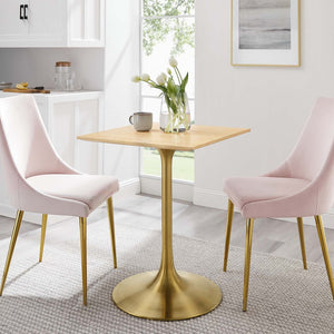 Modway Furniture Lippa 24" Square Wood Dining Table - Modern Gold Metal Base, Space-Saving Design for Any Room EEI-5219-GLD-NAT