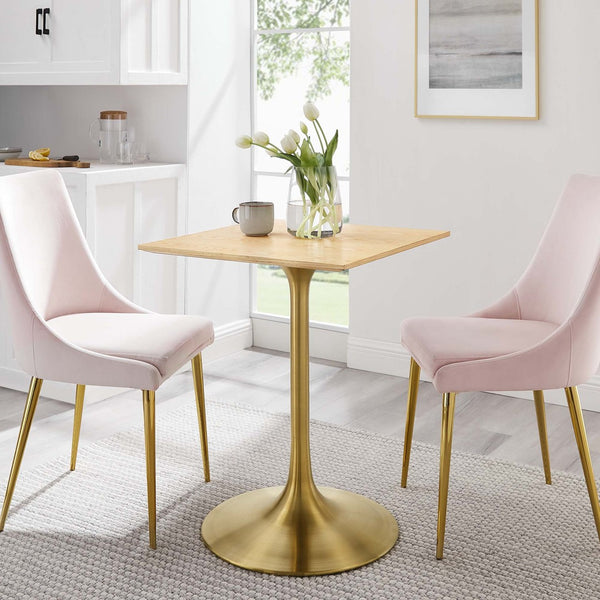 Modway Furniture Lippa 24" Square Wood Dining Table - Modern Gold Metal Base, Space-Saving Design for Any Room EEI-5219-GLD-NAT