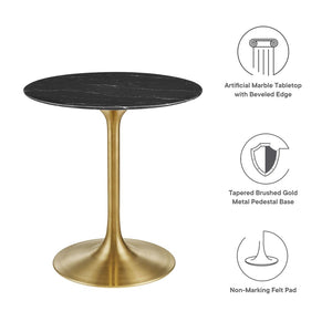 Modway Furniture Lippa 28" Round Faux Marble Dining Table – Modern Pedestal Design in Gold & Black for Stylish Spaces EEI-5224-GLD-BLK