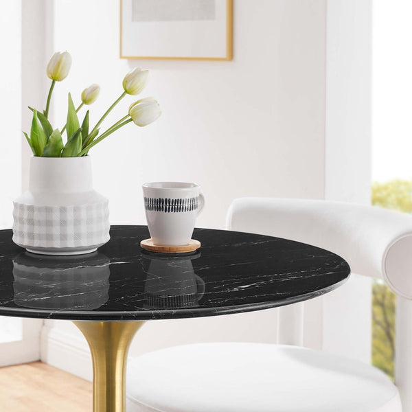 Modway Furniture Lippa 28" Round Faux Marble Dining Table – Modern Pedestal Design in Gold & Black for Stylish Spaces EEI-5224-GLD-BLK