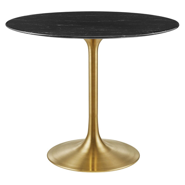 Modway Furniture Lippa 36" Round Faux Marble Dining Table - Elegant Mid-Century Design, Gold Base for Small Spaces EEI-5225-GLD-BLK