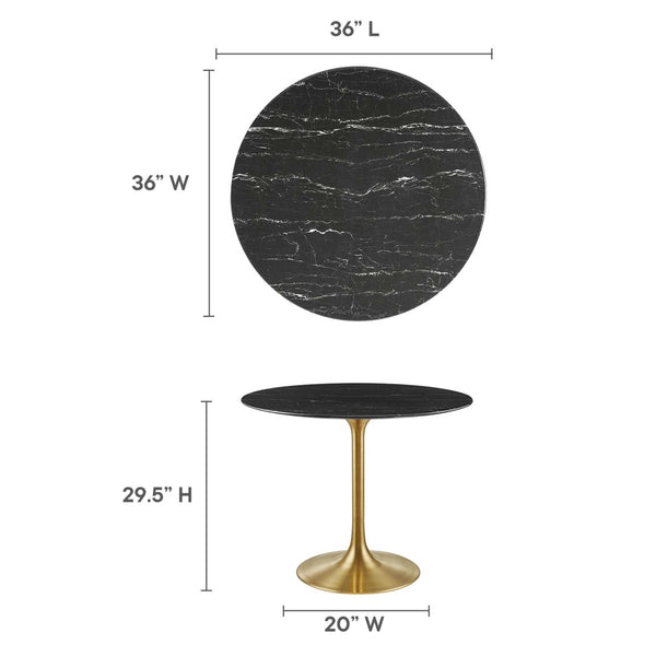 Modway Furniture Lippa 36" Round Faux Marble Dining Table - Elegant Mid-Century Design, Gold Base for Small Spaces EEI-5225-GLD-BLK