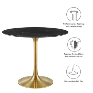 Modway Furniture Lippa 36" Round Faux Marble Dining Table - Elegant Mid-Century Design, Gold Base for Small Spaces EEI-5225-GLD-BLK