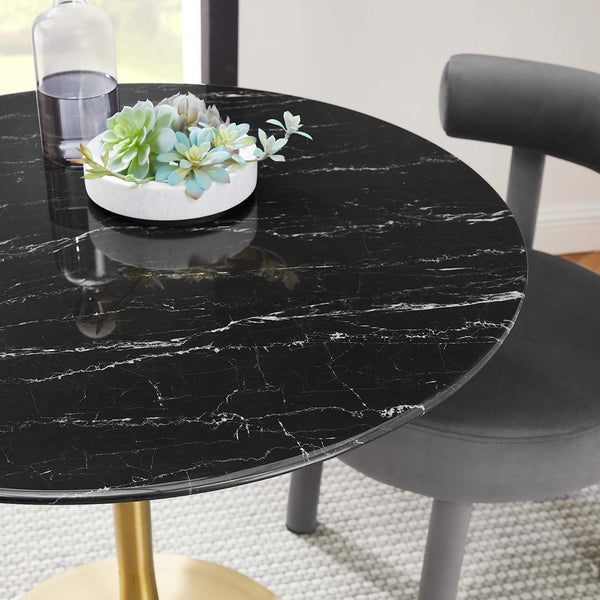 Modway Furniture Lippa 36" Round Faux Marble Dining Table - Elegant Mid-Century Design, Gold Base for Small Spaces EEI-5225-GLD-BLK