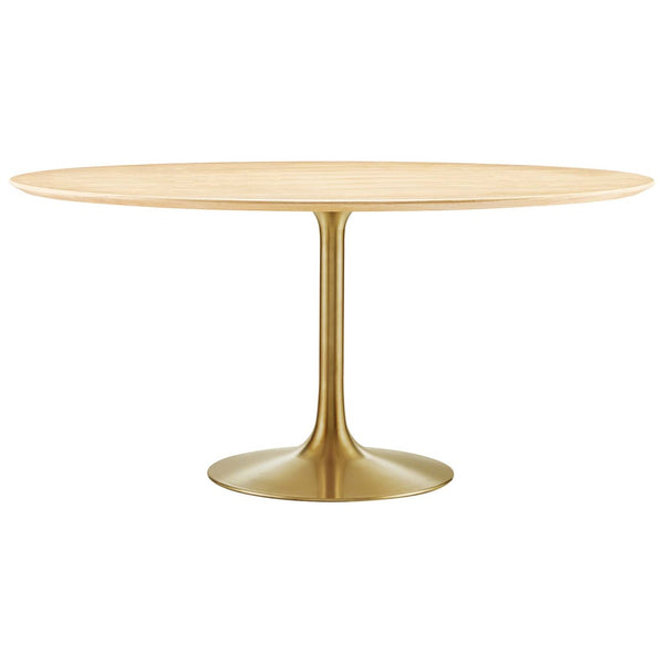Modway Furniture Lippa 60" Round Wood Dining Table - Modern Mid-Century Design with Gold Pedestal Base & Easy Care EEI-5233-GLD-NAT