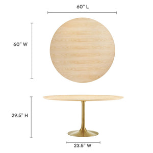 Modway Furniture Lippa 60" Round Wood Dining Table - Modern Mid-Century Design with Gold Pedestal Base & Easy Care EEI-5233-GLD-NAT