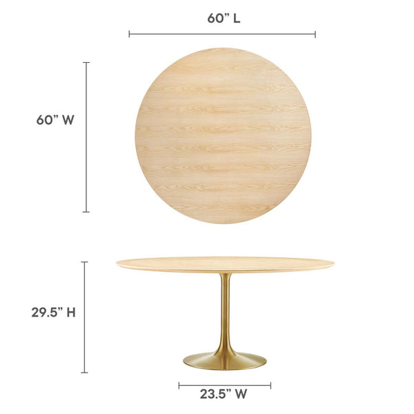 Modway Furniture Lippa 60" Round Wood Dining Table - Modern Mid-Century Design with Gold Pedestal Base & Easy Care EEI-5233-GLD-NAT