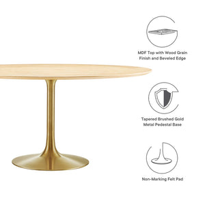 Modway Furniture Lippa 60" Round Wood Dining Table - Modern Mid-Century Design with Gold Pedestal Base & Easy Care EEI-5233-GLD-NAT