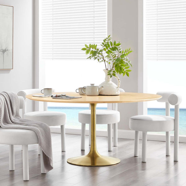 Modway Furniture Lippa 60" Round Wood Dining Table - Modern Mid-Century Design with Gold Pedestal Base & Easy Care EEI-5233-GLD-NAT