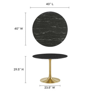 Modway Furniture Lippa 40" Round Faux Marble Dining Table - Mid-Century Modern Style with Gold Base & Floor Protection EEI-5238-GLD-BLK
