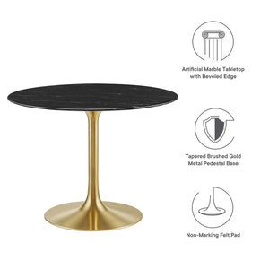 Modway Furniture Lippa 40" Round Faux Marble Dining Table - Mid-Century Modern Style with Gold Base & Floor Protection EEI-5238-GLD-BLK