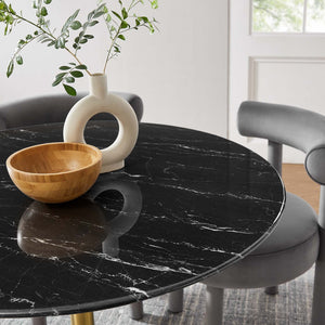 Modway Furniture Lippa 40" Round Faux Marble Dining Table - Mid-Century Modern Style with Gold Base & Floor Protection EEI-5238-GLD-BLK