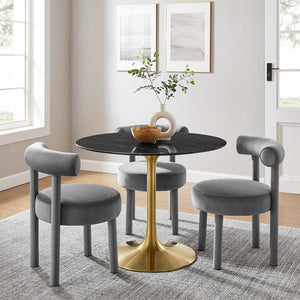Modway Furniture Lippa 40" Round Faux Marble Dining Table - Mid-Century Modern Style with Gold Base & Floor Protection EEI-5238-GLD-BLK