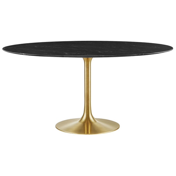 Modway Furniture Lippa 60" Round Faux Marble Dining Table - Elegant Mid-Century Design with Gold and Black Finishes EEI-5241-GLD-BLK