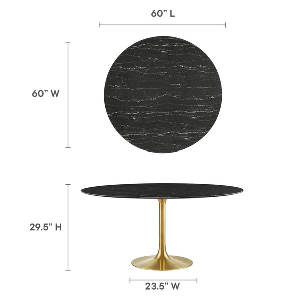 Modway Furniture Lippa 60" Round Faux Marble Dining Table - Elegant Mid-Century Design with Gold and Black Finishes EEI-5241-GLD-BLK