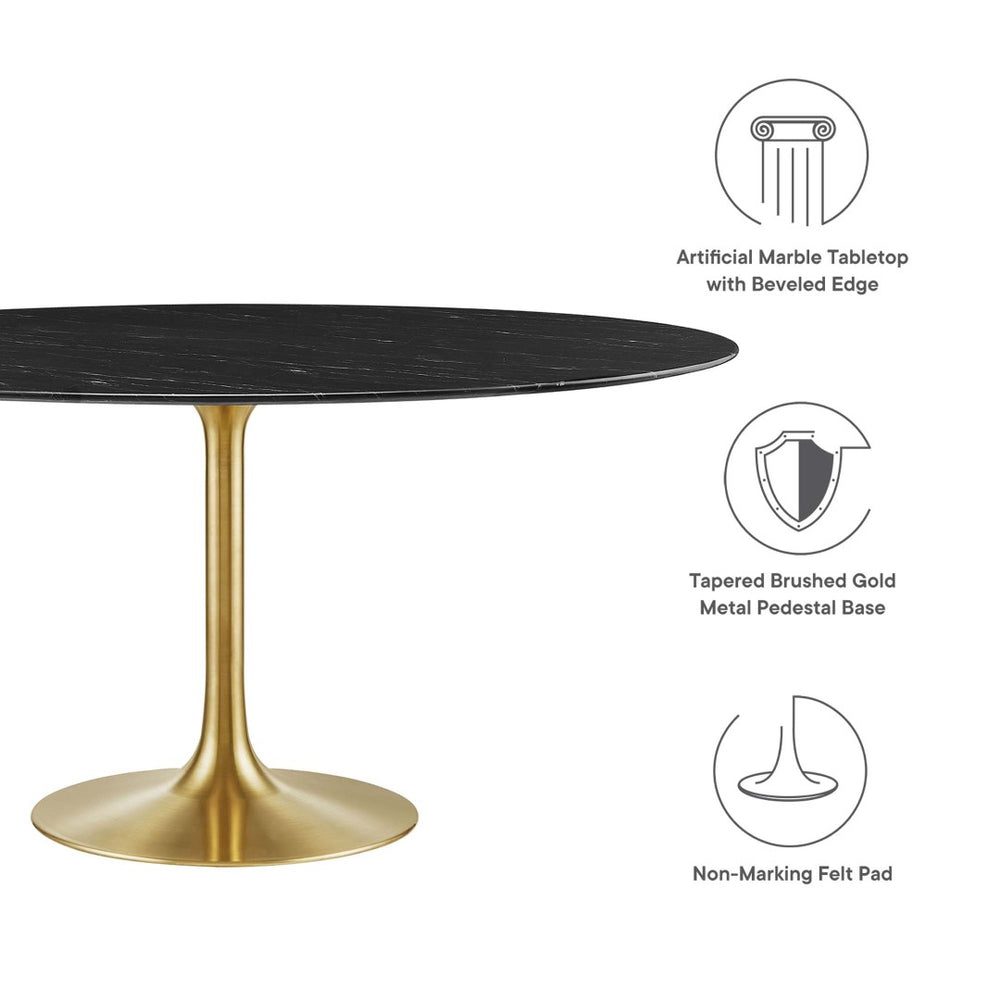 Modway Furniture Lippa 60" Round Faux Marble Dining Table - Elegant Mid-Century Design with Gold and Black Finishes EEI-5241-GLD-BLK