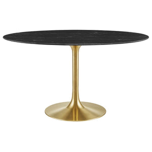 Modway Furniture Lippa 54" Oval Faux Marble Dining Table - Mid-Century Elegance with Gold Tapered Base for 4 EEI-5242-GLD-BLK