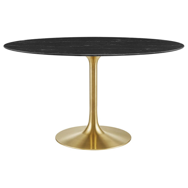 Modway Furniture Lippa 54" Oval Faux Marble Dining Table - Mid-Century Elegance with Gold Tapered Base for 4 EEI-5242-GLD-BLK