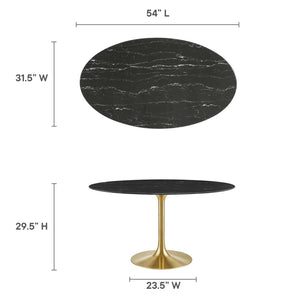 Modway Furniture Lippa 54" Oval Faux Marble Dining Table - Mid-Century Elegance with Gold Tapered Base for 4 EEI-5242-GLD-BLK