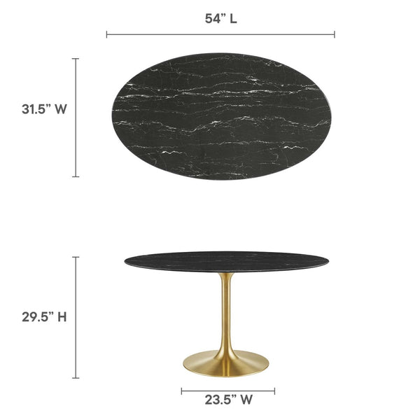 Modway Furniture Lippa 54" Oval Faux Marble Dining Table - Mid-Century Elegance with Gold Tapered Base for 4 EEI-5242-GLD-BLK
