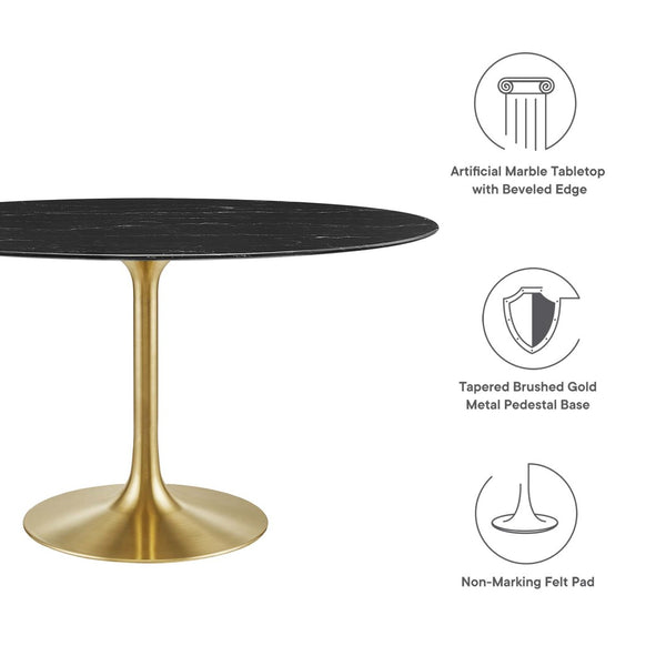 Modway Furniture Lippa 54" Oval Faux Marble Dining Table - Mid-Century Elegance with Gold Tapered Base for 4 EEI-5242-GLD-BLK