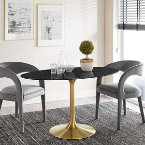 Modway Furniture Lippa 54" Oval Faux Marble Dining Table - Mid-Century Elegance with Gold Tapered Base for 4 EEI-5242-GLD-BLK
