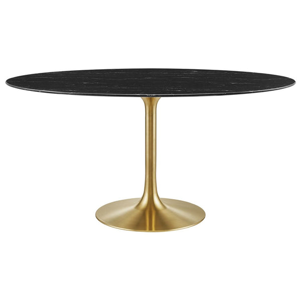 Modway Furniture Lippa 60" Oval Faux Marble Dining Table - Elegant Mid-Century Modern Design with Gold Base Finish EEI-5243-GLD-BLK