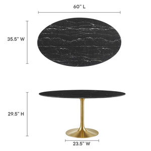 Modway Furniture Lippa 60" Oval Faux Marble Dining Table - Elegant Mid-Century Modern Design with Gold Base Finish EEI-5243-GLD-BLK
