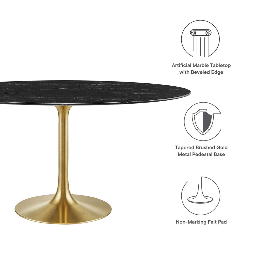 Modway Furniture Lippa 60" Oval Faux Marble Dining Table - Elegant Mid-Century Modern Design with Gold Base Finish EEI-5243-GLD-BLK