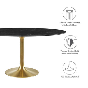 Modway Furniture Lippa 60" Oval Faux Marble Dining Table - Elegant Mid-Century Modern Design with Gold Base Finish EEI-5243-GLD-BLK