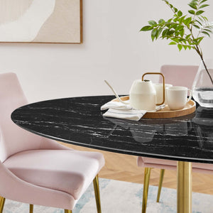 Modway Furniture Lippa 60" Oval Faux Marble Dining Table - Elegant Mid-Century Modern Design with Gold Base Finish EEI-5243-GLD-BLK