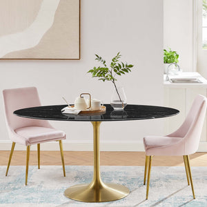 Modway Furniture Lippa 60" Oval Faux Marble Dining Table - Elegant Mid-Century Modern Design with Gold Base Finish EEI-5243-GLD-BLK