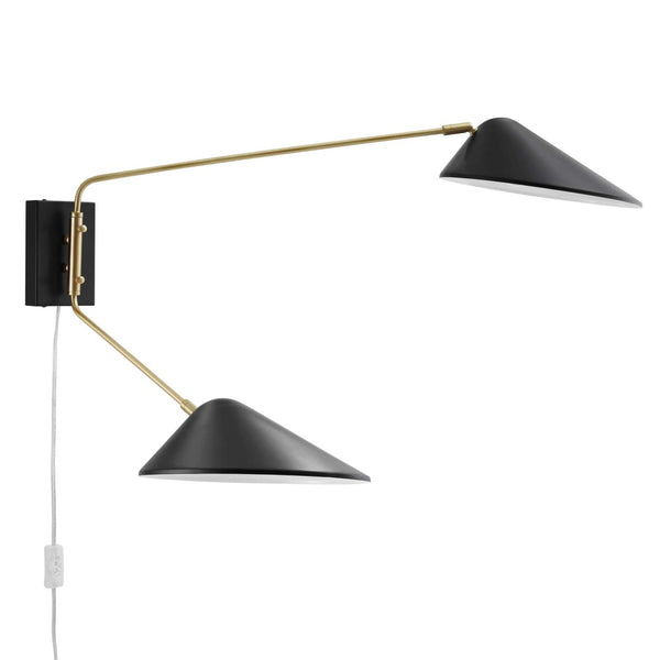 Modway Furniture Journey 2-Light Swing Arm Wall Sconce - Mid-Century Modern Design with Adjustable Lighting Control EEI-5294-BLK