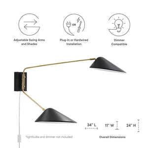 Modway Furniture Journey 2-Light Swing Arm Wall Sconce - Mid-Century Modern Design with Adjustable Lighting Control EEI-5294-BLK