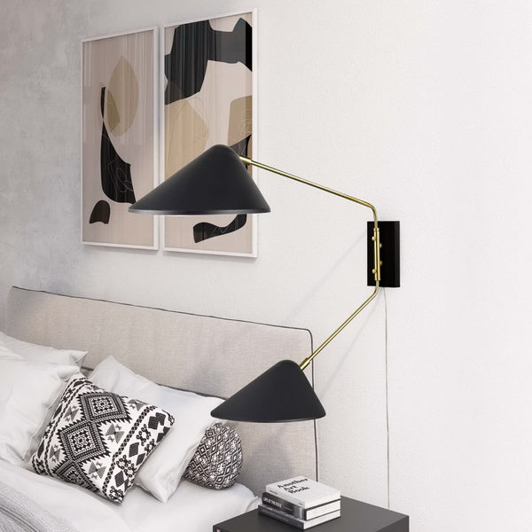 Modway Furniture Journey 2-Light Swing Arm Wall Sconce - Mid-Century Modern Design with Adjustable Lighting Control EEI-5294-BLK