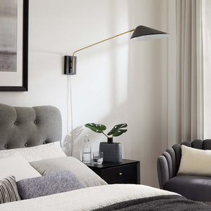 Modway Furniture Journey 24" Adjustable Swing Arm Wall Sconce - Mid-Century Modern Lighting for Elegant Spaces EEI-5295-BLK