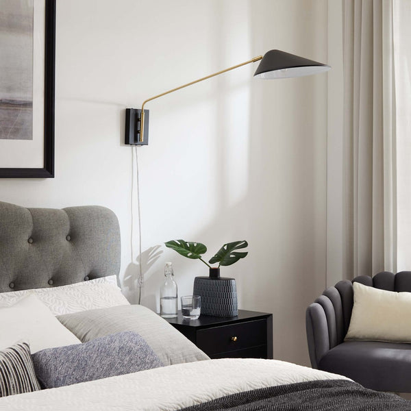 Modway Furniture Journey 24" Adjustable Swing Arm Wall Sconce - Mid-Century Modern Lighting for Elegant Spaces EEI-5295-BLK