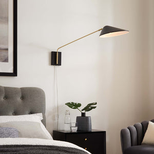 Modway Furniture Journey 24" Adjustable Swing Arm Wall Sconce - Mid-Century Modern Lighting for Elegant Spaces EEI-5295-BLK