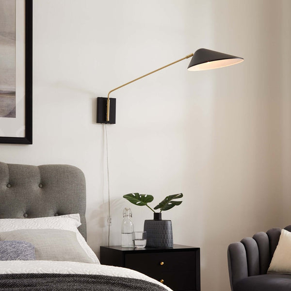 Modway Furniture Journey 24" Adjustable Swing Arm Wall Sconce - Mid-Century Modern Lighting for Elegant Spaces EEI-5295-BLK