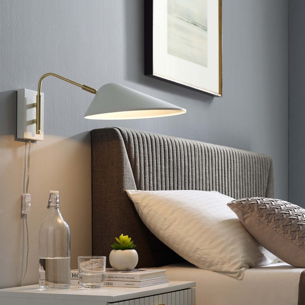 Modway Furniture Journey 7" Swing Arm Wall Sconce - Mid-Century Modern Design for Flexible Task Lighting & Style White EEI-5296-WHI