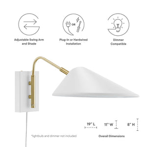 Modway Furniture Journey 7" Swing Arm Wall Sconce - Mid-Century Modern Design for Flexible Task Lighting & Style White EEI-5296-WHI
