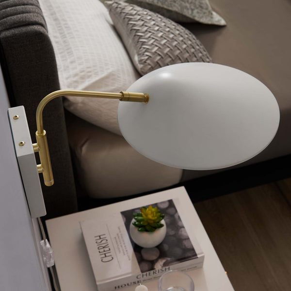 Modway Furniture Journey 7" Swing Arm Wall Sconce - Mid-Century Modern Design for Flexible Task Lighting & Style White EEI-5296-WHI