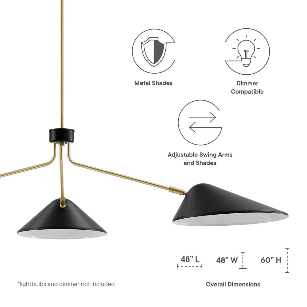Modway Furniture Journey 3-Light Adjustable Arm Pendant - Elegant Satin Brass Canopy for Modern Spaces & Task Lighting EEI-5297-BLK