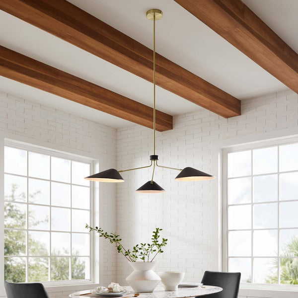 Modway Furniture Journey 3-Light Adjustable Arm Pendant - Elegant Satin Brass Canopy for Modern Spaces & Task Lighting EEI-5297-BLK